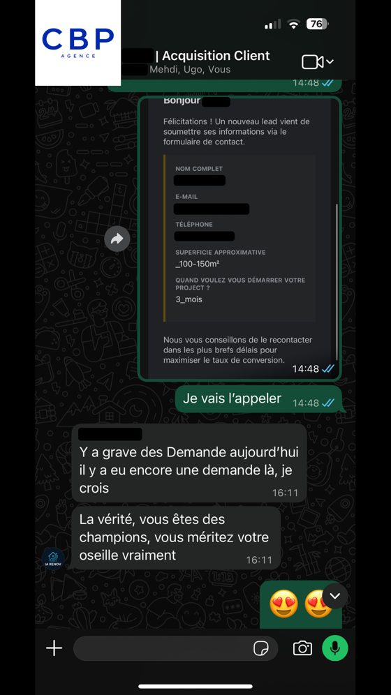 « Vous êtes des champions », Nouvelle demande reçue, rappel immédiat